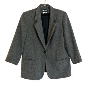Vintage Sage Harbor Gray Wool Blend Single Button Pocket Blazer Size 12P